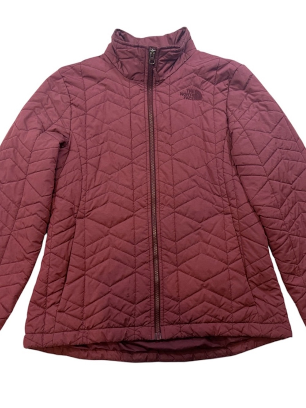The North Face WomenS Quilted Puffer Jacket M Red Burgundy Full Zip Outdoor FLAW